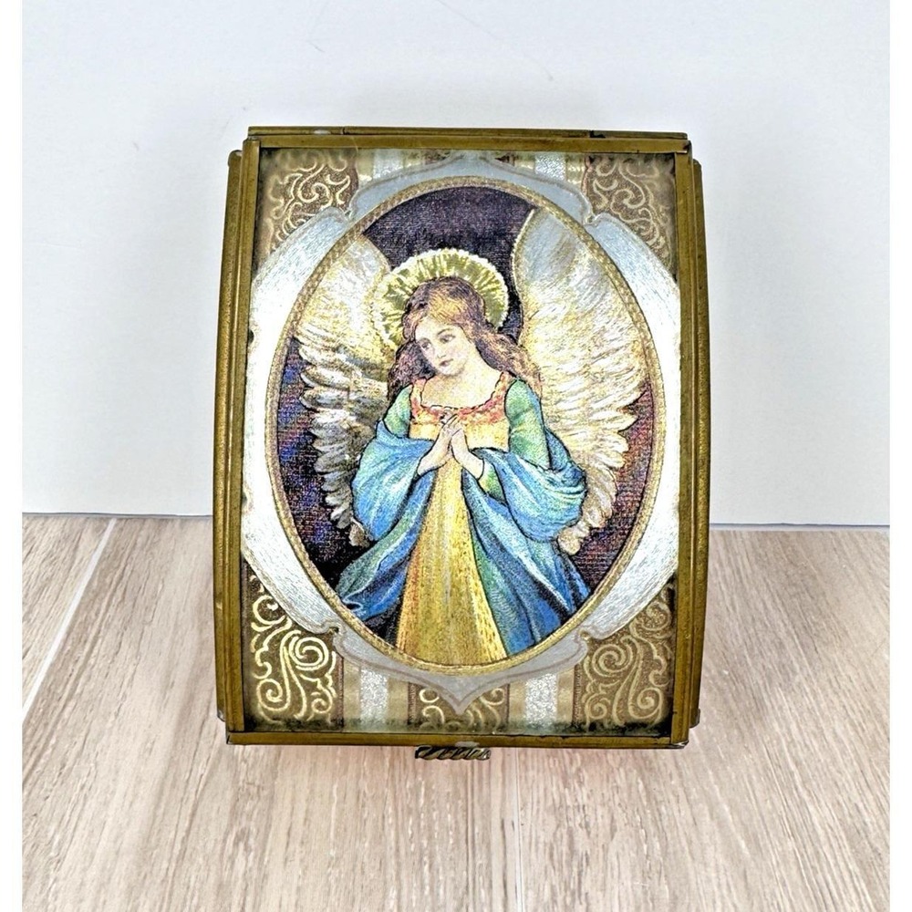 Via Vermont Thomas Cathey 1993 Angel Glass Trinket Jewelry Box Made in Mexico
